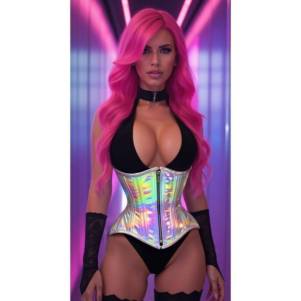 Top Drawer by Daisy Corsets Silver Holo Double Steel Boned Underbust Waist Cinch